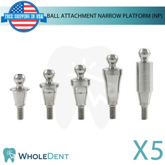 5x Straight Ball Attachment Narrow Platform Ø3.8mm Conical Hex 2.25mm System