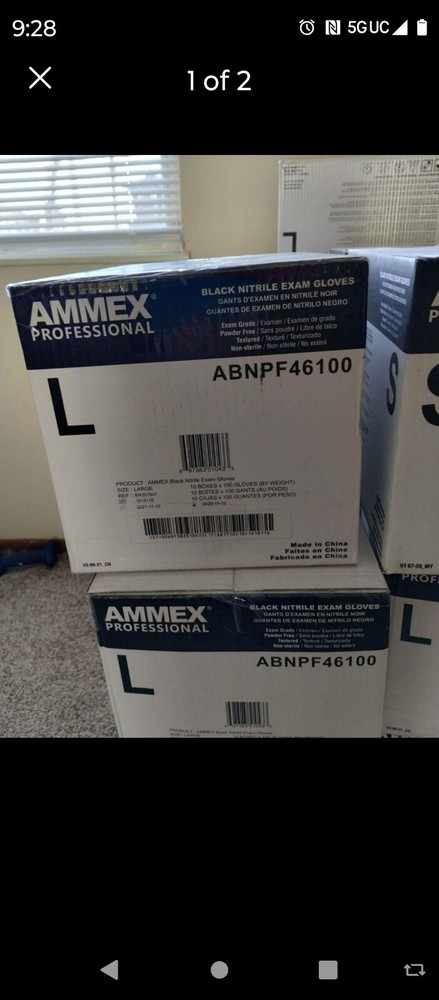 Gloves Black Nitrile Exam Ammex Brand Large 1 Case =10 Boxes