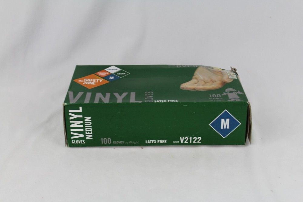 Safety Zone Vinyl Latex free Gloves clear Size Medium Box Of 100 GVP9-XL-1 NEW