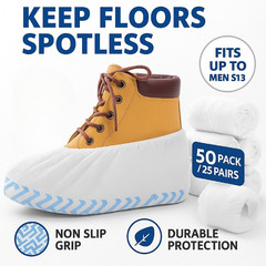 X-Large Shoe Covers Disposable Non Slip Booties 50 Pack White Fits Up to Men 13