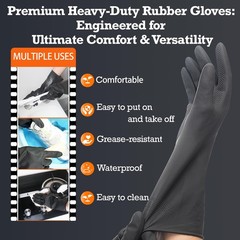 Black Thick Rubber Cleaning Gloves – 2 Pairs of Extra-Large, Reusable, Non-Sl