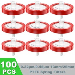 100pcs PTFE No-Sterile Syringe Filters 25mm 0.45μm Hydrophilic HPLC Wheel Red US