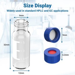 1000pcs 2mL Autosampler Vials Glass Vials HPLC Lab Vial 9-425 with Screw Cap Kit