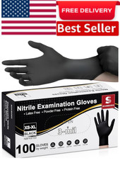 AMMEX ABNPF46100BX Medical Black Nitrile Gloves, Large – 100 Count
