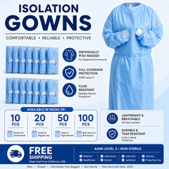 Isolation Gowns Protective AAMI Level 3 Blue Medical S M L XL – 10/20/50/100 PCS