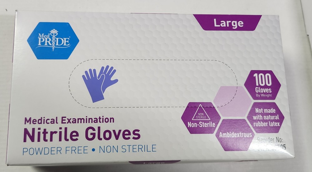MedPride MPR-50505 Powder-Free Nitrile Exam Gloves Size Large Pack of 100
