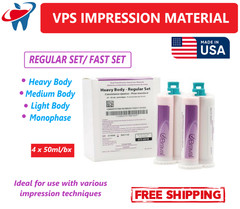 4/Box Dental VPS Impression Material Heavy Body Medium Light Fast Set, Made USA