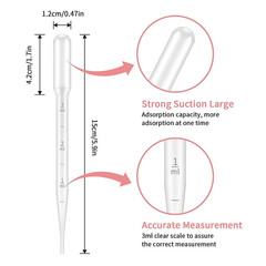 100pcs Disposable Plastic Pipettes: 1/2/3/5ml Graduated Transfer Droppers – NEW