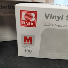 3 BoxesBasic Vinyl Synthetic Exam Gloves Sz Med 100 Gloves Per Box Ambidextrous