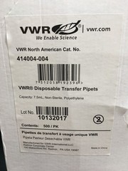 VWR Cat No 414004-004 Disposable Transfer Pipettes Graduated 7.5mL