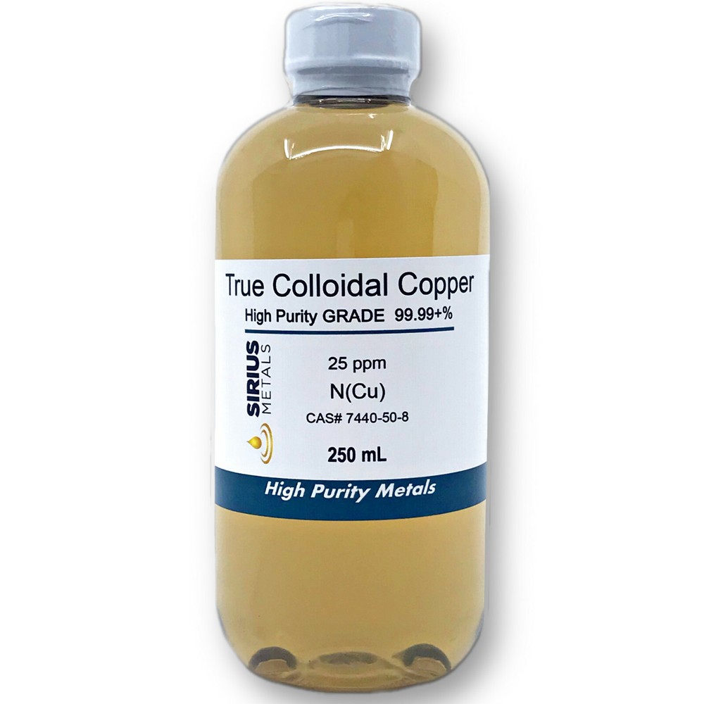 True Colloidal Copper 25 ppm 250 mL in BPA Free plastic bottle