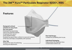 20 pk,3M Aura 9205+ N95 NIOSH Approved Particulate Respirator Face Mask USA Made