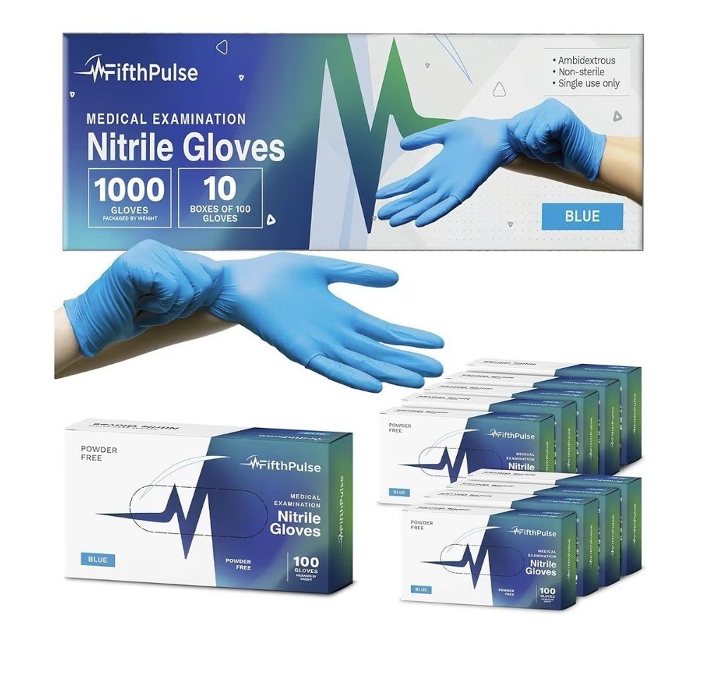 FifthPulse Nitrile Exam Gloves Medium 1000 Count Case 10 Boxes Powder Free Blue
