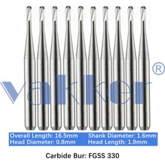 Vakker 10PC Dental Bur Friction Grip Carbide Burs FG SS 2 6 8 Short Shank 16.5mm