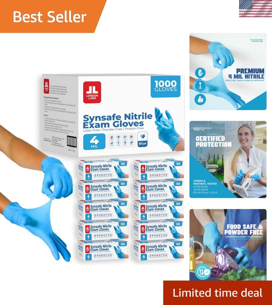 Synsafe 4 Mil – Blue Nitrile Exam Gloves –Disposable Latex Free & Powder Free…