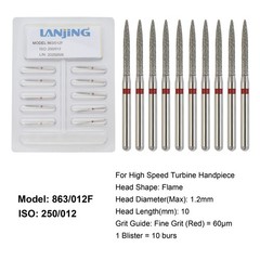 Dental Diamond Burs FG Flame Diamond Bur Fine Grit Red 863/012F High Speed