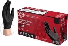 Case of X3 by AMMEX Powder Free Textured Industrial Black Nitrile Gloves Large