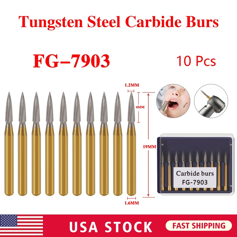 10Pcs Dental Tungsten Carbide Gold Burs Trimming & Finishing Needle Shape FG7903