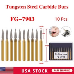10Pcs Dental Tungsten Carbide Gold Burs Trimming & Finishing Needle Shape FG7903