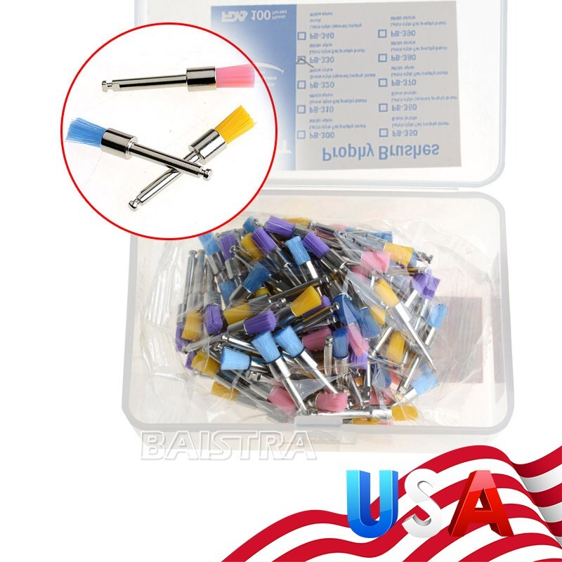 100pcs Dental Prophy Polishing Brushes Polisher Flat Type Colorful Nylon