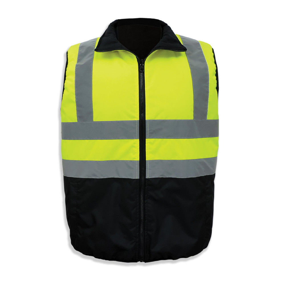 Global Glove High-Visibility Safety Vest Reversible Solid Black Interior