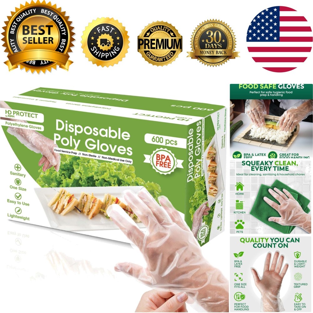 Clear Polyethylene Food Prep Gloves – 600 Count, Ambidextrous & Tear-Resistant