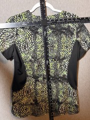 Kinziee Healing Hands Scrub Top Women’s M Green Black White Speckle V-Neck Zip