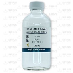 True Free Silver Ions (Ag++): 20 ppm, 99.99+% Purity – 250 mL in Glass