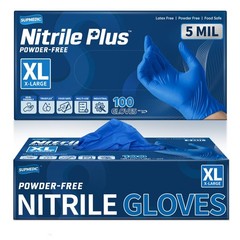 Supmedic Nitrile+ Disposable Gloves, 5 Mil X-Large, (Blue) X-large