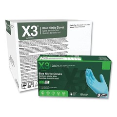 X3 Blue Nitrile Disposable Industrial Gloves 3 Mil Latex-Free/Food-Safe, 100/Box