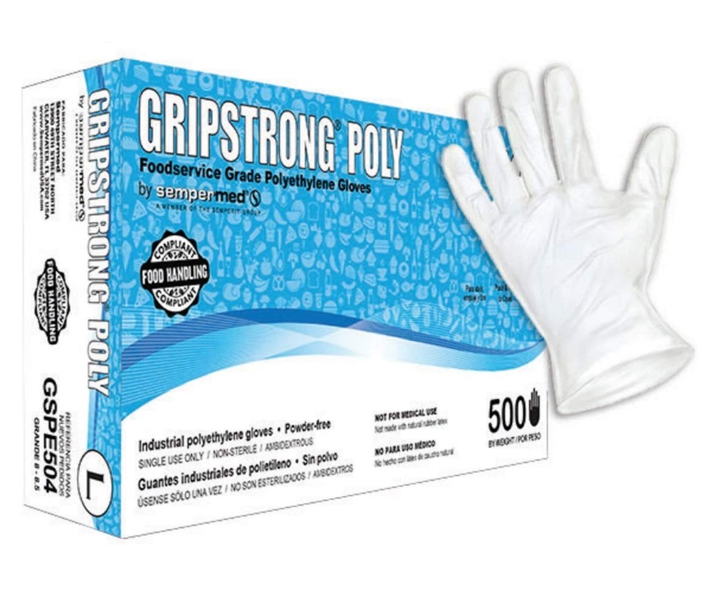 GripStrong Poly Foodservice Grade Polyethylene Gloves, Large (500/Box)