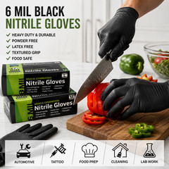 Lot of 10 Black Nitrile Gloves 1000 Total LARGE 6 Mil Tattoo Mechanic Food Safe