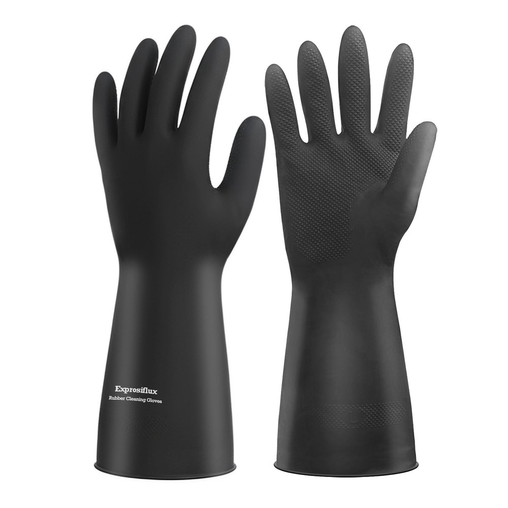 Black Thick Rubber Cleaning Gloves – 2 Pairs of Extra-Large, Reusable, Non-Sl