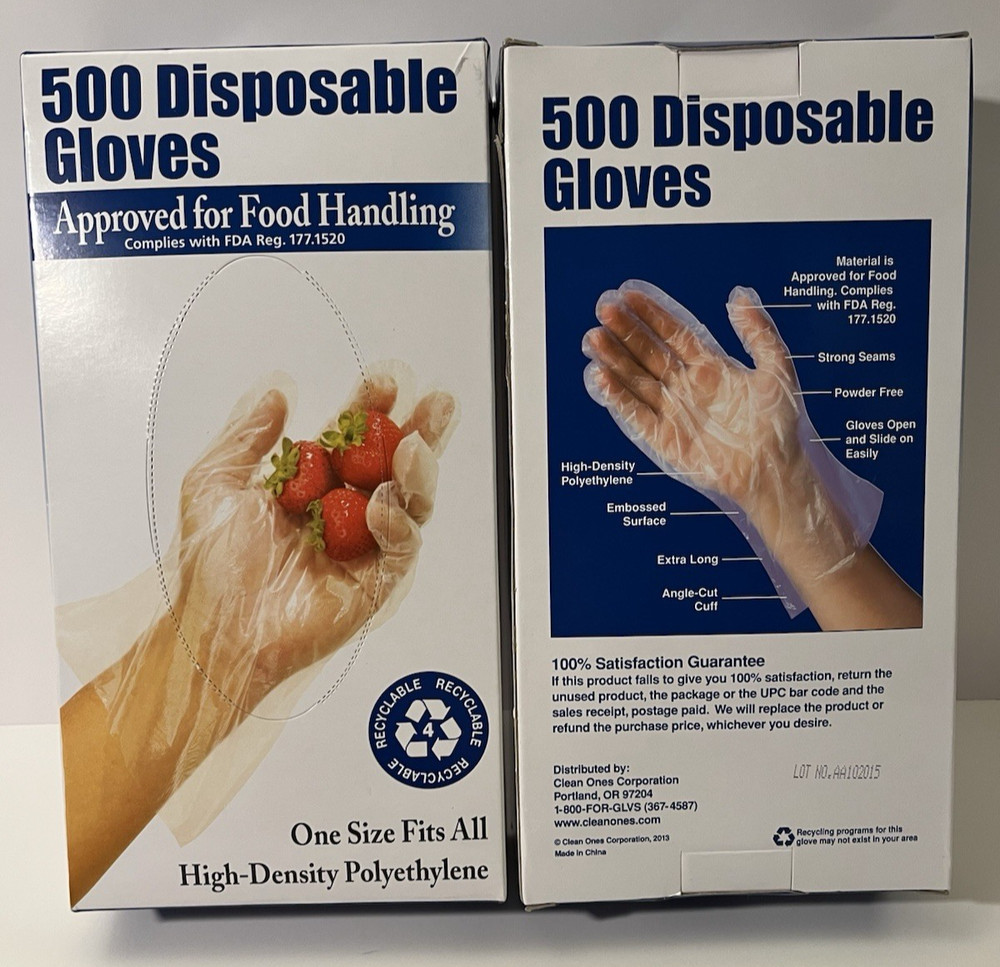 1000 Disposable Gloves Approved For Food Handling Clear One Size Fits All
