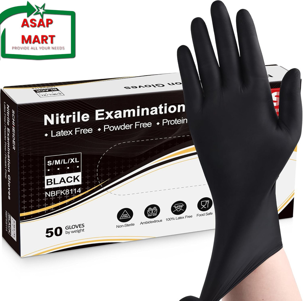 Schneider Black Nitrile Exam Gloves, 5 Mil Disposable Gloves Large 50 Pcs
