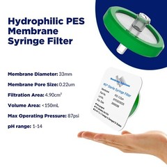 10/100pcs Sterile Syringe Filter PES Membrane 0.22um Pore Size, 33mm Individual