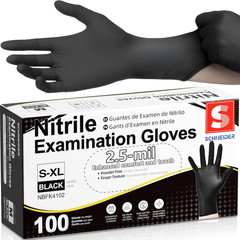 Schneider Black Nitrile Gloves, Powder Free, Disposable Gloves Latex Free for Me