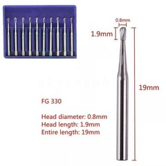 100/Pk Dental Midwest FG #330 Shank Pear Shaped Carbide Burs Bulk 19mm