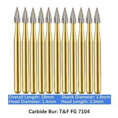 Vakker 10PC Dental Flame Carbide Burs Trimming & Finishing FG7104 High Speed Bur
