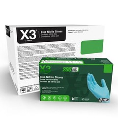 X3 Blue Nitrile Disposable Industrial Gloves 3 Mil Non-Latex Food-Safe 1000/Case