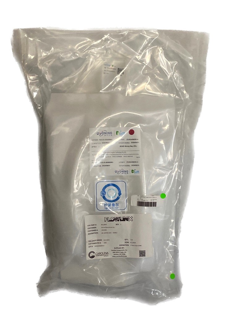 CAROLINA Bioprocess 20L DuoMix Mixing Bag w/AseptiQuik Single Use SUS-B-8008006G