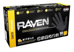 SAS Safety 66519 Raven Powder-Free Nitrile X-Large (Pack of 100), Black