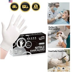 Disposable Nitrile Exam Gloves, 3-mil, Medium, Box of 100, White Nitrile Glov…