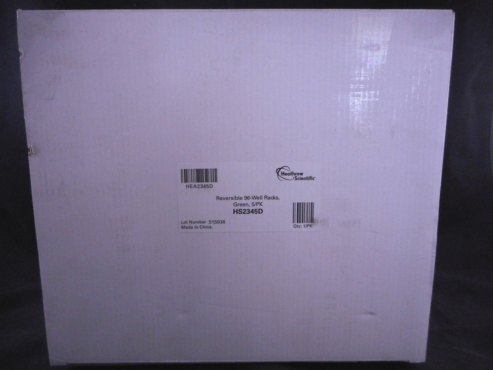 HEATHROW Plastic 96-Well Racks Reversible Green 0.5mL-2mL 246 x 121 x 50mm 5/PK