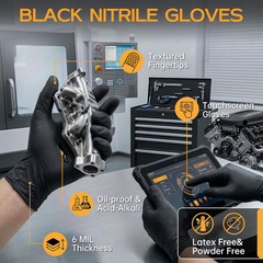 HEAVY DUTY 6 Mil Nitrile Gloves Disposable Latex Free Black Rubber Mechanic Hous