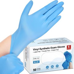 Disposable Vinyl Synthetic Exam Gloves – 4 Mil, Latex Free, 50 Pack – Blue