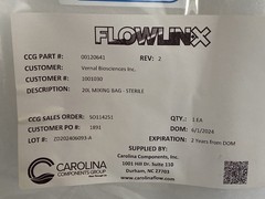 CAROLINA Bioprocess 20L DuoMix Mixing Bag w/AseptiQuik Single Use SUS-B-8008006G