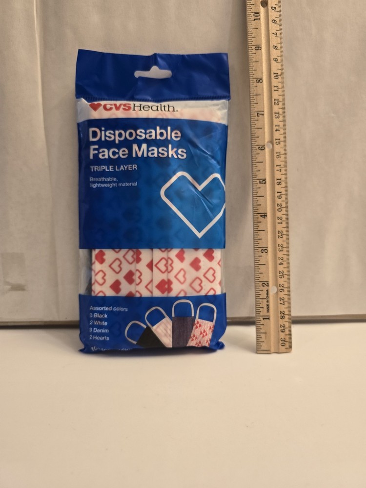CVS Health Disposable Face Masks Triple Layer 10 Count Assorted Colors