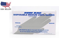 Redi Bag, Disposable Vinyl Gloves, Latex-Free, Powder-Free, 100 Count (Medium)