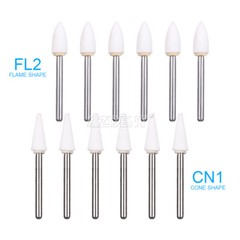 3Type Dental White Stone Polishing Burs FG Aluminum Oxide Flame/Cone/Round Shape